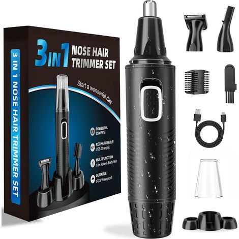 Nose Trimmer USB Rechargeable Nose Trimmer 3-in-1 Precise Cutting, Painless - Multifunction for Nose, Ears, Eyebrows, Beards, Body - Long Battery Life - for Men and Women (1/5)