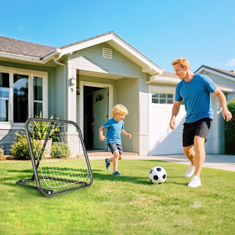 Rebondeur football 78x84 cm avec crochets, but entraînement adolescents, portable, 5 positions réglables, blanc