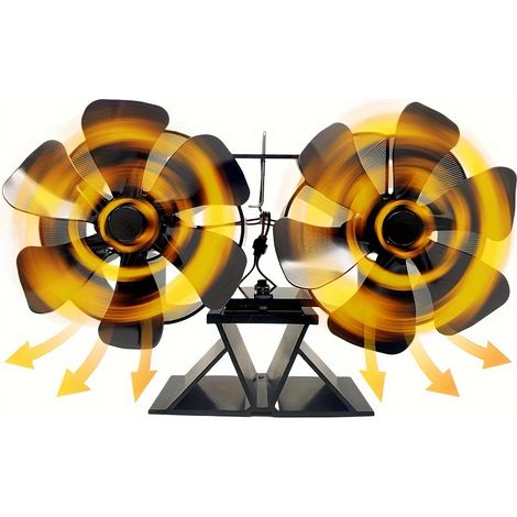 Ventilateur de poêle à bois à 12 lames, double moteur alimenté par la chaleur, ventilateur de cheminée pour poêle à bois, ventilateur pour poêle à bois, respectueux de l'environnement