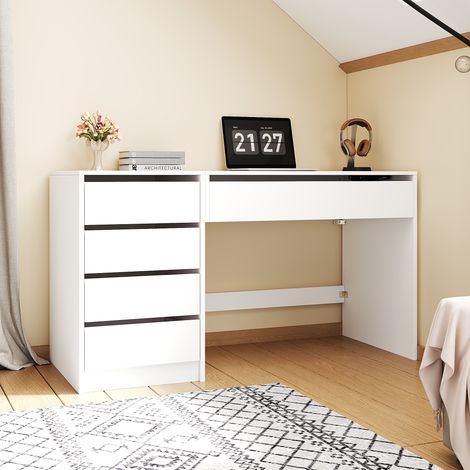 Modernluxe - Bureau/Coiffeuse avec 4 tiroirs - Plateau réglable en hauteur - Rangement dissimulé - Blanc (1/5)