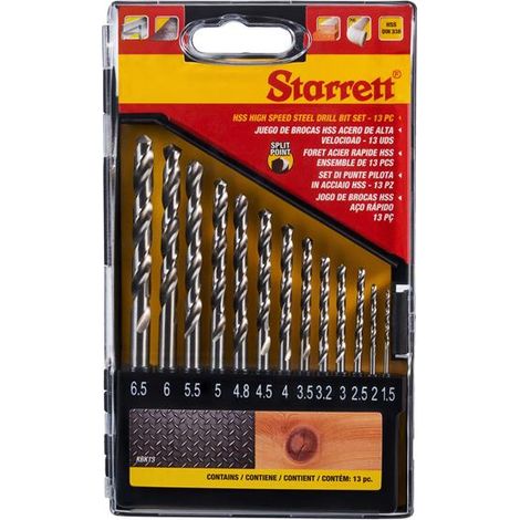 Starrett KSDHSP13 HSS Split Point Drill Bit Set, 13 Piece STRKSDHSP13