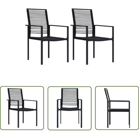 The Living Store Chaises de jardin lot de 2 Rotin PVC Noir - Chaise De Jardin - Fauteuil De Jardin - Mobilier De Jardin - Rotin Pvc - Chaise Noire (1/6)