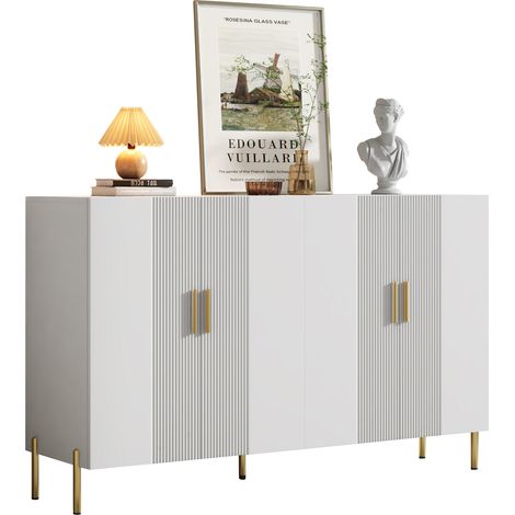 Buffet Et Enfilade avec 4 Portes et 4 Étagères Réglables, Style Minimaliste, en Panneaux De Particules, 160×35×100 cm, Blanc (1/5)