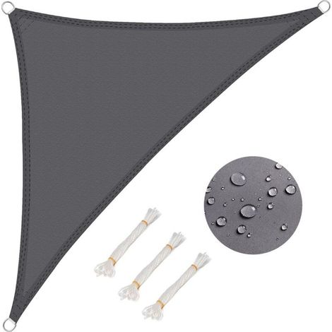 Voile d'ombrage triangulaire 3 x 3 x 3 m imperméable et coupe-vent en tissu Oxford avec protection UV – Gris (1/5)