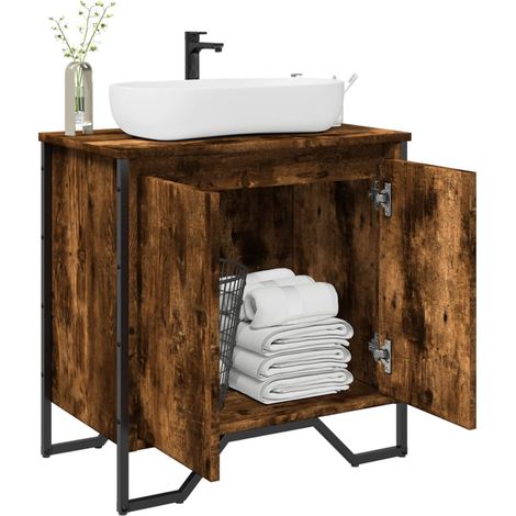 Waschbeckenunterschrank Räuchereiche 60x35x60 cm Holzwerkstoff
