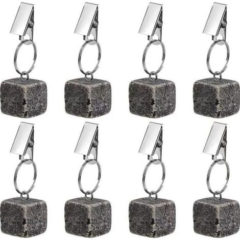 8 poids de nappe, cubes de marbre avec clips en acier inoxydable, pour extérieur, pique-nique, dîner familial et décoration (1/5)