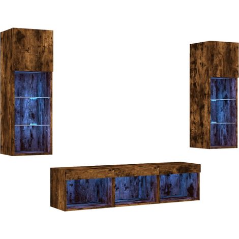 Maison Exclusive - 5-tlg. Wohnwand mit LED-Beleuchtung Räuchereic (1/5)