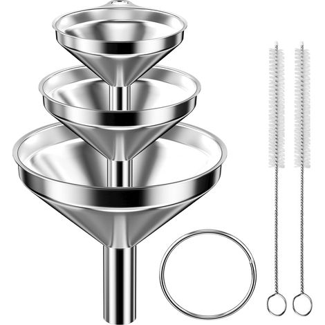 Entonnoir Cuisine Acier Inoxydable Lot de 3 Pièces Diamètre 4.5/5.5/7.5cm avec Anneau et 2 Brosses pour Transfert Liquide Alimentaire Vin Confiture (1/5)
