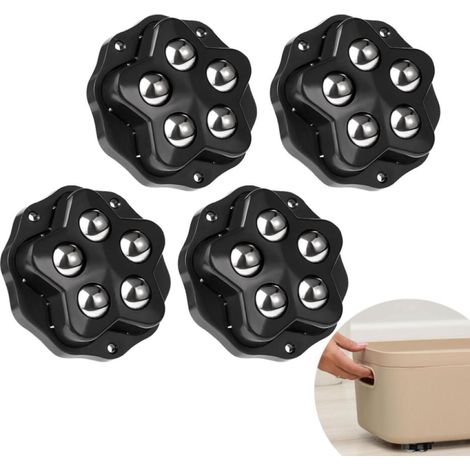 mini roulettes pour meubles.4 roulettes à 5 billes chacune, capacité 80KG, avec adhésif et vis. Roue mobile universelle 360, roulette de meuble pour charges lourdes (Noir : 4 Pièces) (1/5)