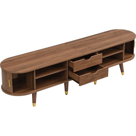 Set de salón de 2 piezas: mesa elevable y mueble TV con puertas correderas, MDF nogal (1/5)
