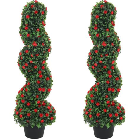 Artificial Rose Topiary Tree with 630 Leaves and 133 Flowers, Set of 2