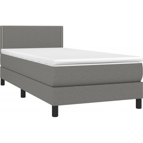 Estructura de cama LED con cabecero con somier colchón 100x200 cm tela gris oscuro TDL0208450