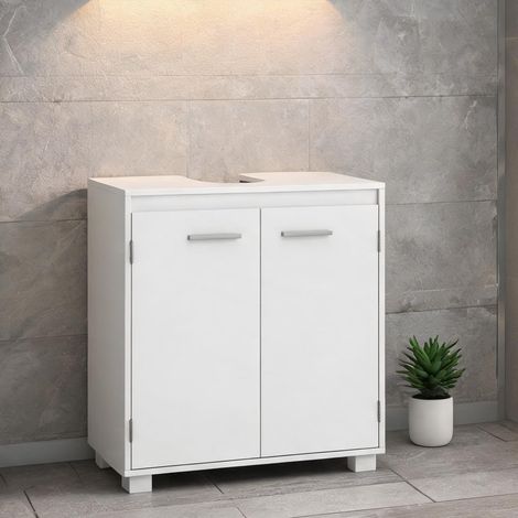 Meuble sous vasque blanc en MDF avec étagère réglable en bois (1/5)