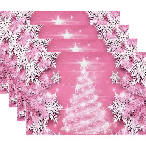 Placemat De Noel - Imprimé Flocon De Neige - Lin - 30,5 x 45,7 cm - Pour Décoration De Table De Fête - Lot De 4 (1/5)