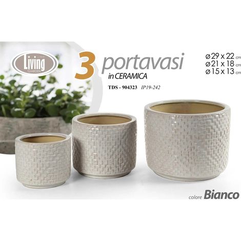 Set 3 portavasi in ceramica bianchi Ø29/21/15 cm