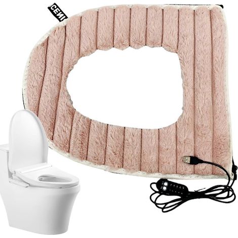 Abattant de toilettes chauffant avec chauffage électrique USB, coussin doux et lavable en peluche, température réglable, rose (1/5)