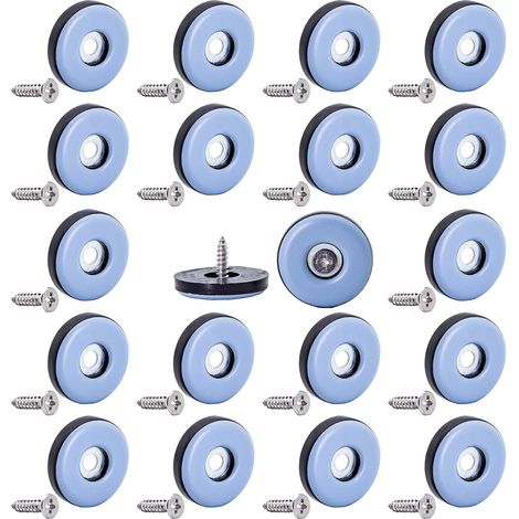 Sollbry Lot de 20 patins de meubles en téflon de 22 mm pour pieds de chaise, protections de sol, patins de meubles mobiles en PTFE avec vis pour moquettes, carrelages et sols en bois dur (1/5)