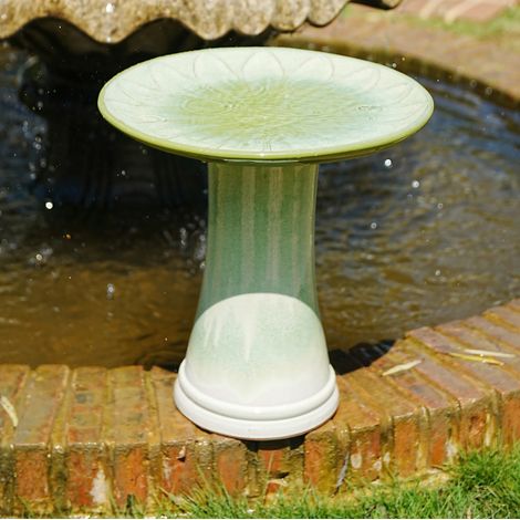 Bain d'oiseaux en céramique, Ø43 cm, hauteur 45 cm, émaillage brillant vert clair HAVRYA (1/5)