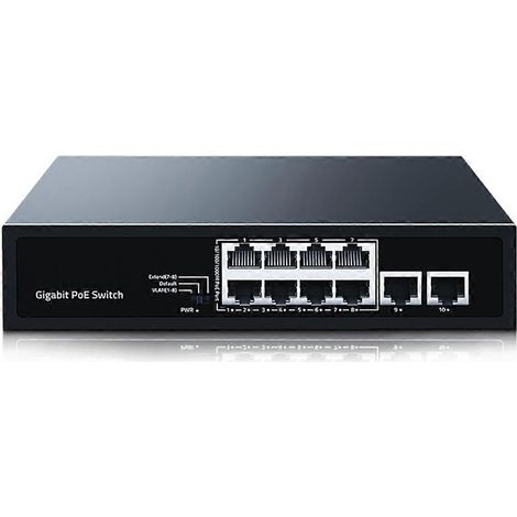 Switch Gigabit PoE 8 ports, hub de commutation réseau 2 ports 1000M, répartiteur Internet, Plug & Play, prise UE (1/5)
