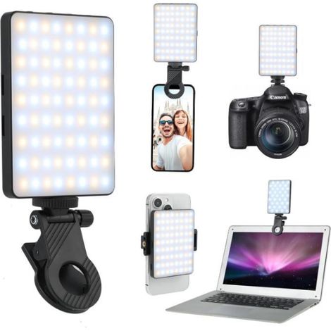 Lampe selfie avec pince pour téléphone avant et arrière, 60 LED haute puissance, batterie rechargeable 2000 mAh, IRC 95+, 3 modes d'éclairage, lampe portable à pince, idéale pour les vidéos TikTok. (1/5)
