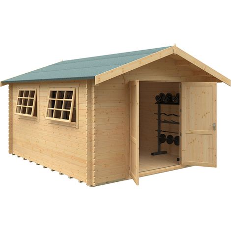 14x12 The Marlborough 28mm Cabin - L415 x W355 x H271.9 cm - Solid Wood/Softwood/Pine - Natural