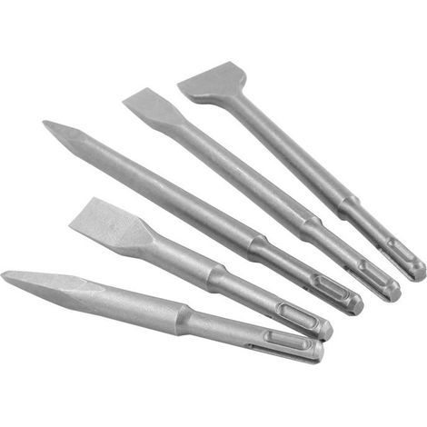 Sets de ciseaux Burins SDS Plus,Lot de 5 Burins avec 2 Burin Pointu et 3 Burins Plats,Burin à carrelage Burin Large Outil de Forage pour Béton Carrelage Bloc de Construction (1/5)