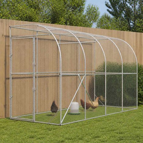 vidaXL Poulailler contre le mur Argenté 600 x 150 x 215 cm (1/5)