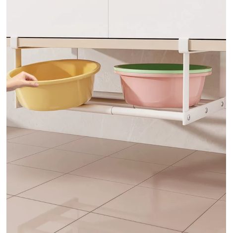 Étagère de rangement extensible sous meuble de salle de bain blanche 50 à 90 cm support pour bassins étagère suspendue pour chaussures rangement de salle de bain (1/5)