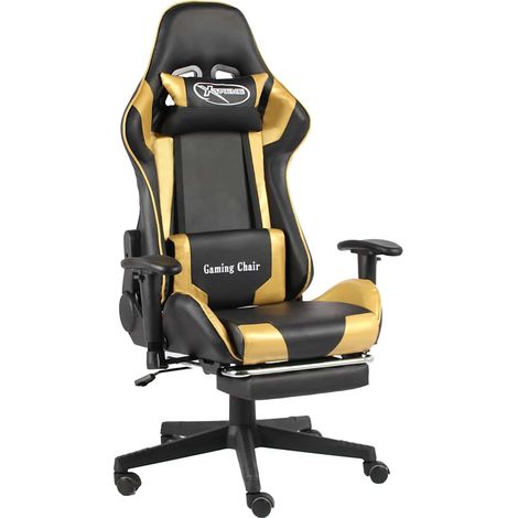 vidaXL Silla gaming giratoria con reposapiés PVC dorado (1/5)