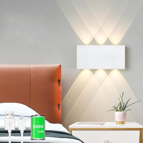 Nannigr Lampe murale LED rechargeable Lampe murale avec batterie 5000mAh avec interrupteur Touch Control 3 modes niveaux de luminosité,pour salon EscalierCouloir Appliques murales sans fil (Blanc) (1/5)
