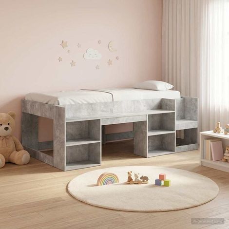 vidaXL Cadre de lit pour enfants avec rangement Gris béton 75 x 190 cm (1/5)