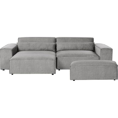 Modular Corner Sofa 2 Seater HELLNAR Fabric Grey with Ottoman Right Hand (1/5)