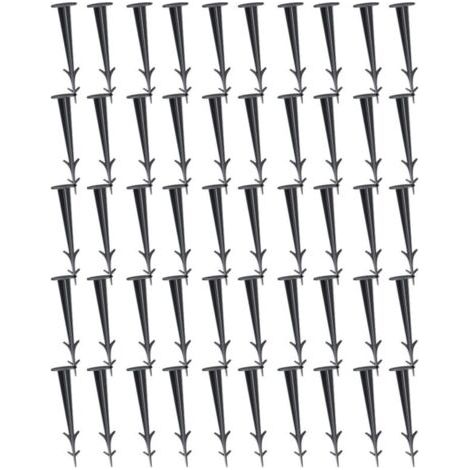 Lot de 50 Piquets de Fixation Ancrage Piquet de Terre avec Barbillon Extra Résistant Tissu de Mauvaises Herbes de Paysage en Plastique Noir pour la Fixation des Tissus Anti Mauvaises Herbes - 12CM (1/4)