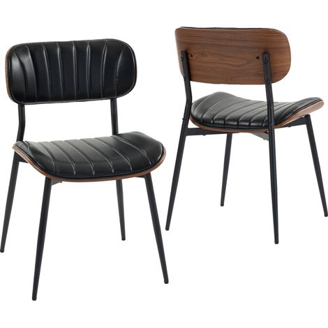 HOMCOM pack de 2 sillas de comedor modernas, tapizadas de cuero sintético, respaldo curvo, asiento acolchado y patas metálicas, negro y marrón (1/5)