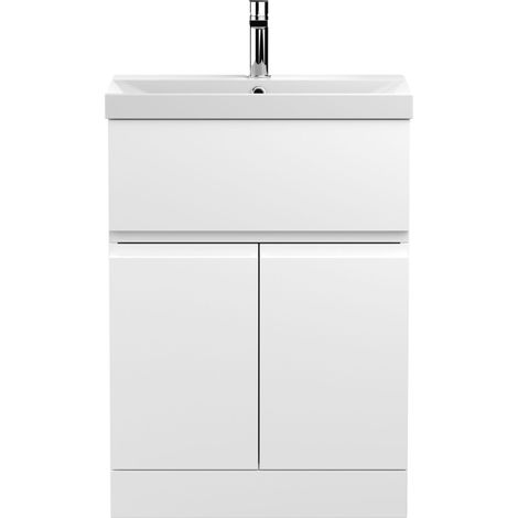 Mavesyn Contemporary 2 Door 1 Drawer Floor Standing Vanity Unit with Thin Edge Basin, Satin White, 600mm
