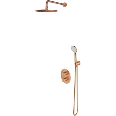 OMNIRES Y - Conjunto de ducha con termostato empotrado, con cuerpo, diámetro 25 cm, 5 chorros, cobre cepillado SYSYT05CPB (1/2)