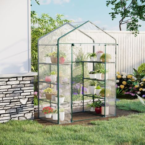 Serre de jardin 8 étagères bâche transparente PVC porte enroulable 143 x 73 x 195 cm - transparent (1/5)