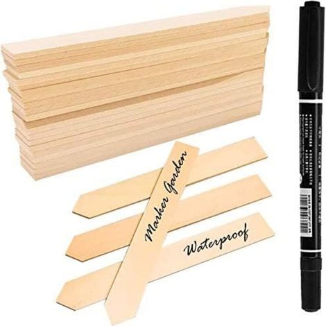 50 Stück Pflanzenetiketten aus Holz mit Markerstift, spitz zulaufend, wasserfest, umweltfreundlich, Gartenschilder für Samen, Kräuter, Blumen, Gemüse (15,3 x 2 cm) (1/4)