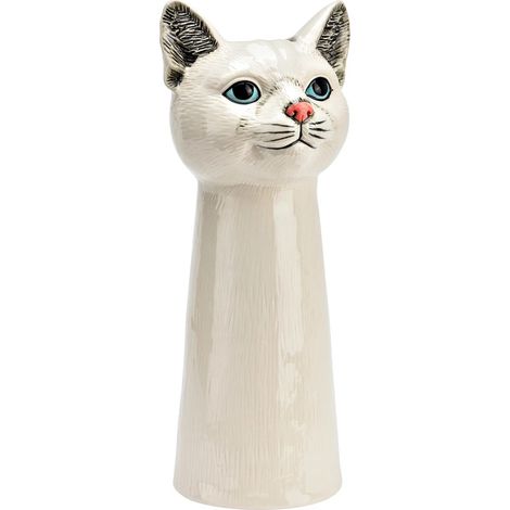 Vase décoratif tête de chat en céramique blanc Design original 28 cm