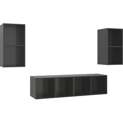 Mobili TV a parete scaffale per televisione multimediale credenza televisione sala da pranzo soggiorno camera da letto 4 pezzi multistrato lucido grigio 020029067