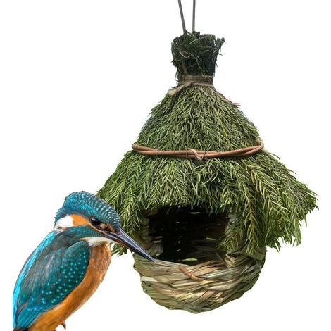 Handgeflochtenes Stroh-Vogelnest, Gartendekoration in Form eines Vogelnestes, Hängeornament für den Innen- und Außenbereich, kleines Ruhenest für Vögel, 2 Größen. (1/4)
