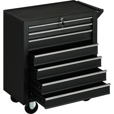 Chariot à outils, 2 petits et 5 grands tiroirs, acier, jusqu'à 150 kg, 69 x 33 x 75 cm, noir
