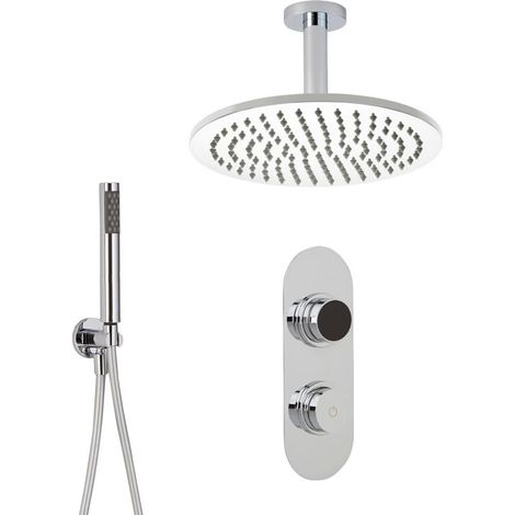 Hudson Reed - Kit de Douche Thermostatique Digital 2 Fonctions avec Pommeau Plafond Rond