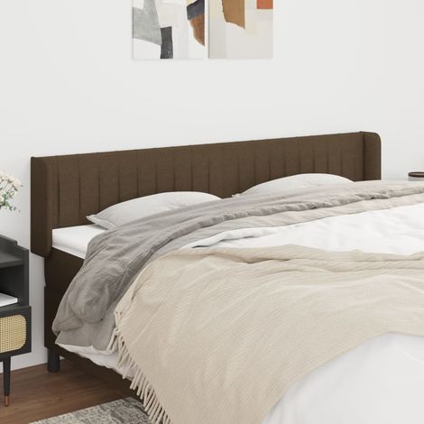 Tête de lit avec oreilles Style Classique Armoire de lit - Marron Foncé 203x16x78/88 cm Tissu BV899419 - BonneVie (1/5)