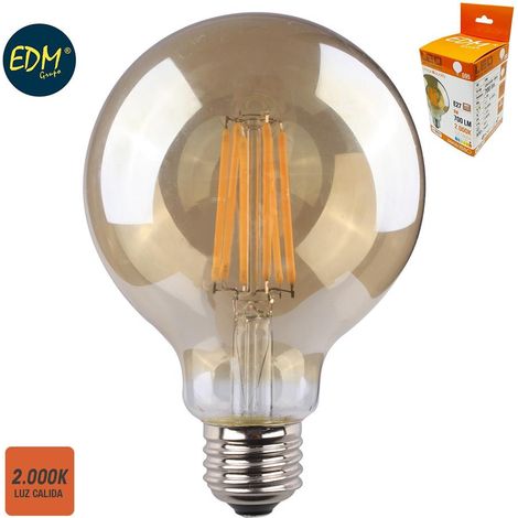 LED-EDM-Glühlampe, Vintage-Glaskugel, E27, 8 W, 720 lm, 2000 K, warmes Licht, Ø 9,5 x 14 cm