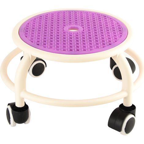 Tabouret bas roulant rond, roulettes universelles, déplaçable, résistant, poids élevé, pour maison, violet (1/5)