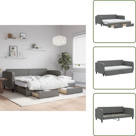 The Living Store Tagesbett Ausziehbar mit Schubladen Dunkelgrau 90x200 cm Stoff - Schlafcouch - Gästebett - Ausziehbares Bett - Tagesbett - Wohnzimmer Möbel