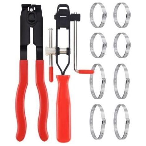 Pince Collier Ensemble, Pince Colliers Cardan,Comprend 2 Outils, 8 Bandes de Sertissage, Convient à Plupart Kits d'Outils de Sertissage Automobile (1/5)