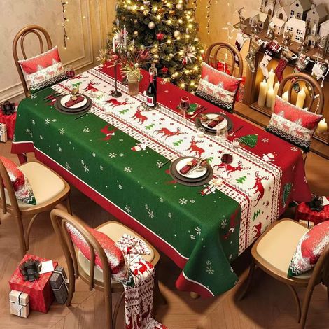 Mantel navideño rectangular con estampado de renos, apto para jardines y terrazas, ideal para fiestas, cocinas y balcones (120 x 160 cm). (1/4)