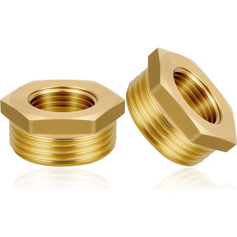 2 Pieces Brass Reducer Adapter, 1" Female to 1/2" Male Brass Thread Hex Socket Reducing Connector, Female Male Reducer, for Pipe Conversion (1/5)